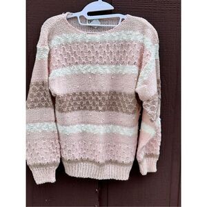 Erika vintage sweater baby pink white embroidered beaded Korea size large